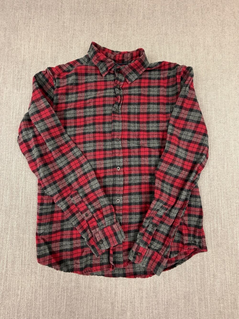 Prince & Fox Men’s Medium Red Black Plaid Flannel Shirt Cotton Button Up
